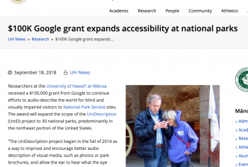 Screenshot of the $100K Google grant expands accessibility at national parks article