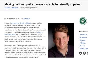 Screenshot of the Making national parks more accessible for visually impaired article