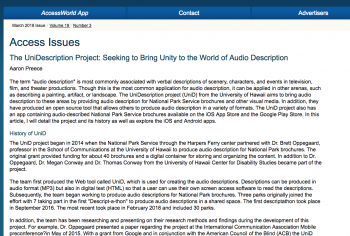 Screenshot of the The UniDescription Project: Seeking to Bring Unity to the World of Audio Description article