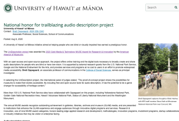Screenshot of the National honor for trailblazing audio description project article