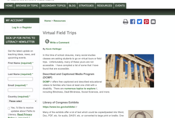 Screenshot of the Virtual Field Trips article