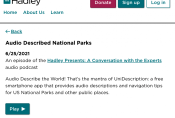 Screenshot of the Audio Described National Parks article