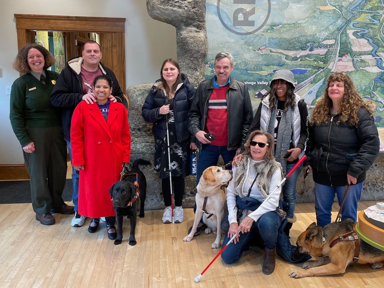Photo of Testing Audio Description: Group photo of research-study participants at Cuyahoga Valley National Park in Ohio from the Cleveland Sight Center (2023)
